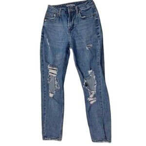 Wild Fable Size 00 Womens High Rise Mom Jeans Skinny Raw Hem Distressed